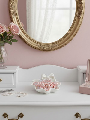 3D Printed Jewelry Box with Bow, new, white PLA