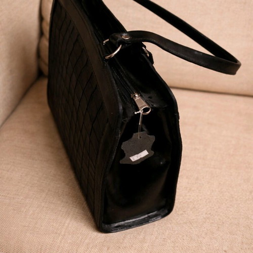 Leather handmade large shoulder bag new, black
