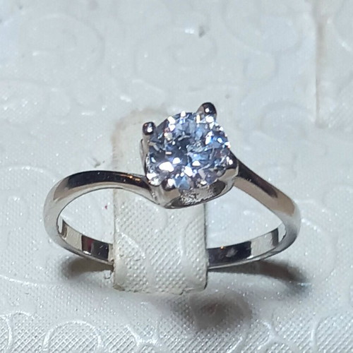 Silver solitaire ring 925 large size 59 with zircon