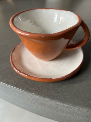 Vintage ceramic handmade cup with saucer like new
