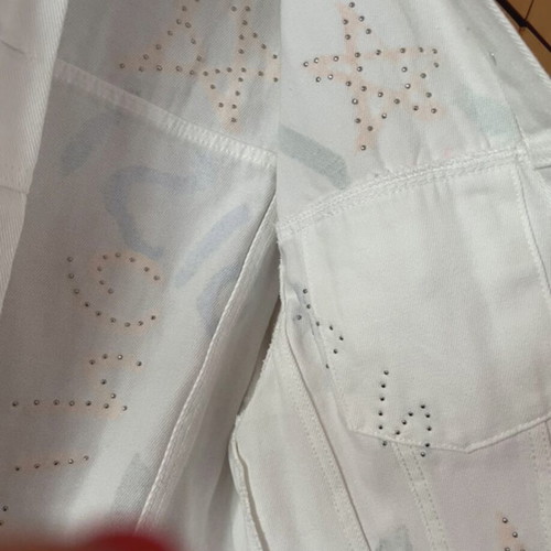 Rock denim jacket white with pearls and colorful details like new