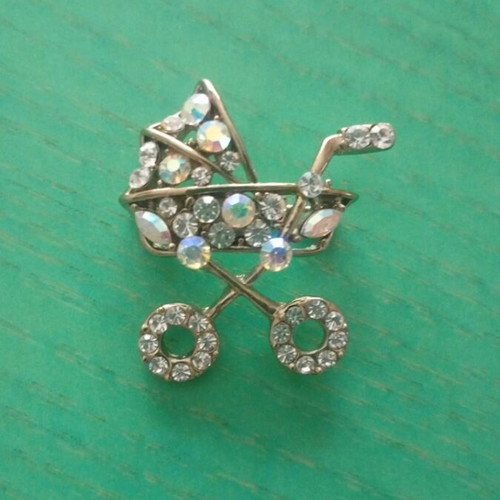 Eisenberg Ice vintage baby carriage brooch with Swarovski crystals