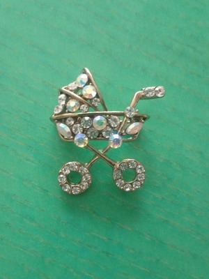Eisenberg Ice vintage baby carriage brooch with Swarovski crystals
