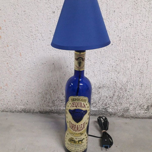 Table lamp handmade from large wine bottle like new
