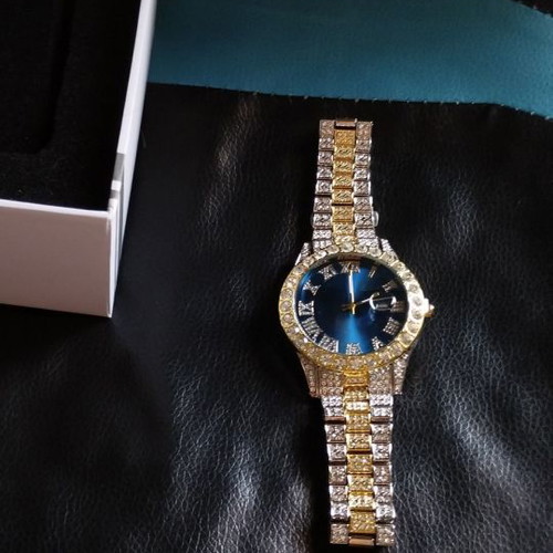 Watch new with blue dial and decorative crystals