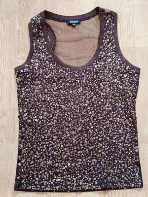 Toi&Moi sleeveless top with sequins size M like new, brown and gold