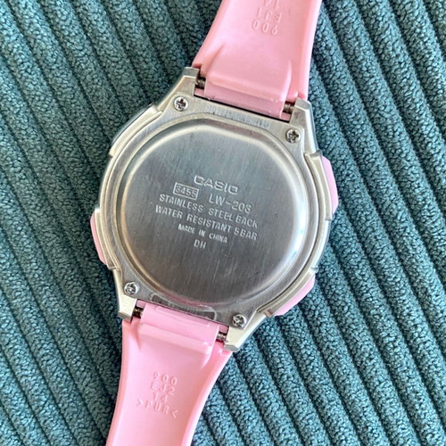 Casio LW 203 women's watch, pink and grey rubber strap
