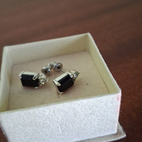 Steel stud earrings with black stone