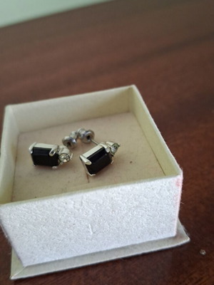 Steel stud earrings with black stone