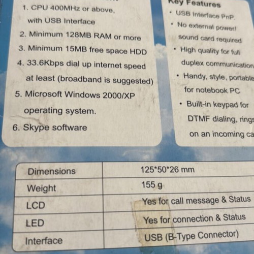 USB phone for computer Skype, gray