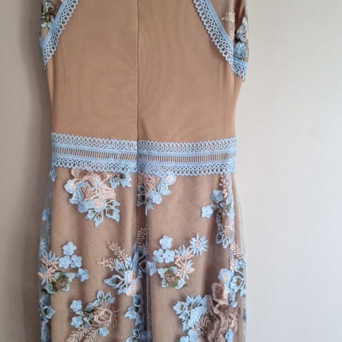 BSB dress used, taupe lace with sky blue embroidery, size S