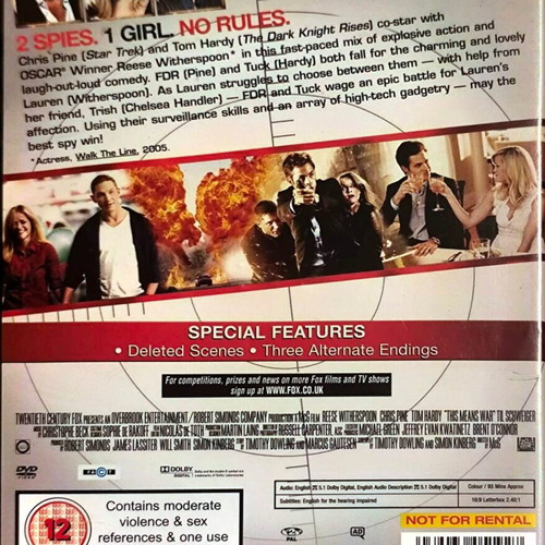This Means War DVD used, action comedy with English subtitles