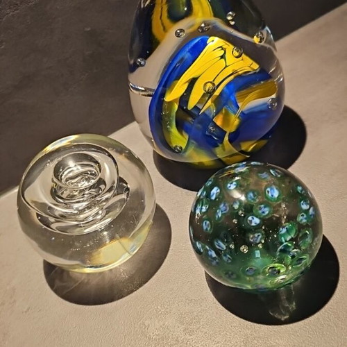 Set of 3 vintage glass paperweights