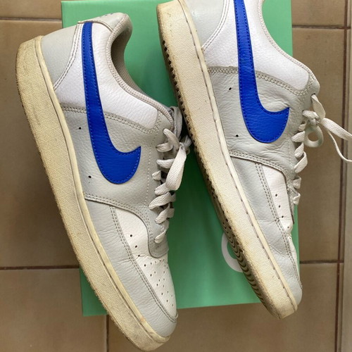 Nike Court Vision Low used, white with blue Swoosh, size 43