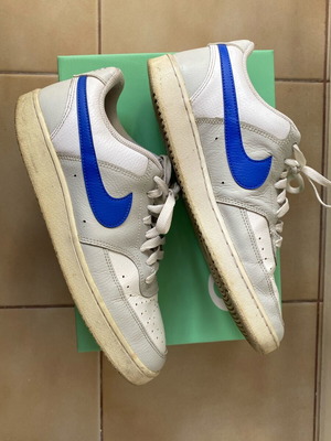 Nike Court Vision Low used, white with blue Swoosh, size 43