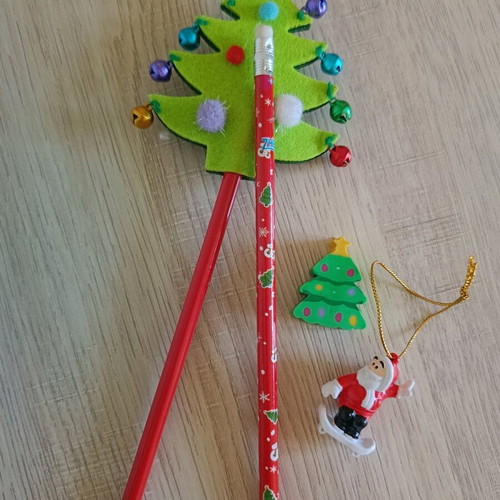 Christmas items new, set with pencils, eraser and ornament