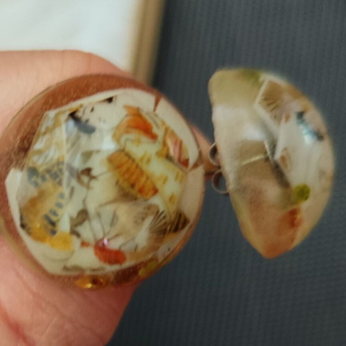 Handmade earrings with resin and porcelain pieces, new