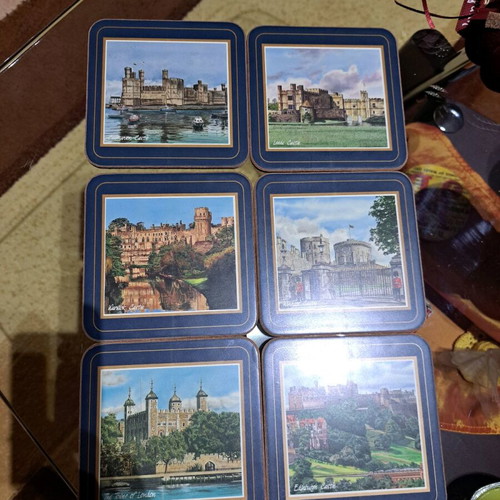 Harrod's Knightsbridge British Castles coasters with cork, new set of 6