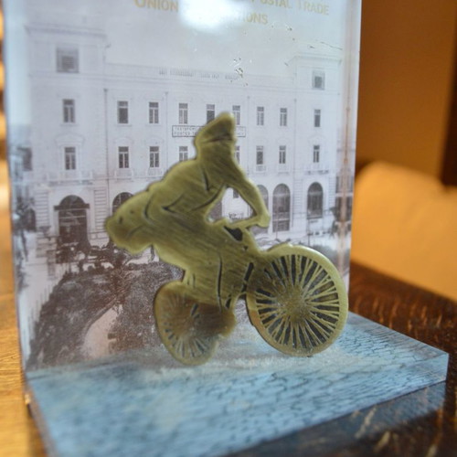 Panhellenic Federation of Postal Trade Union Associations collectible used souvenir of bronze and plexiglass