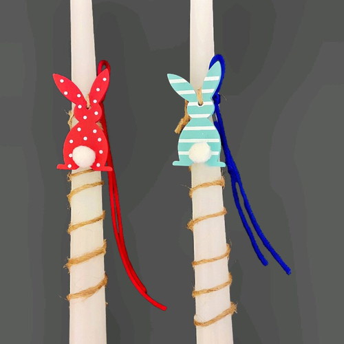 Easter candles set with wooden bunny, new, 2 pieces