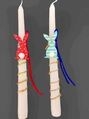 Easter candles set with wooden bunny, new, 2 pieces