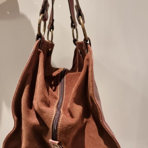Leather handbag used, brown with large interior space