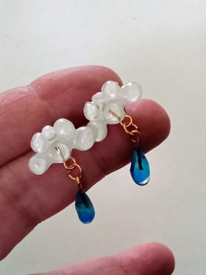 Handmade Synnephaki earrings like new, white and blue