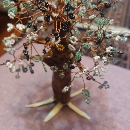 Handmade tree art piece made of copper wire and beads