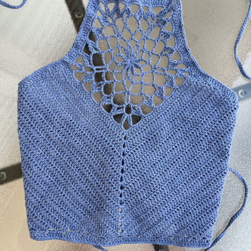 Crochet Halter Crop blue, new, size M