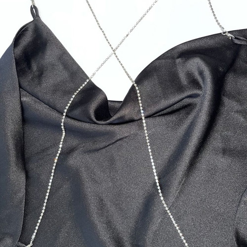 Satin backless top with rhinestone straps like new, Shein, black, size S