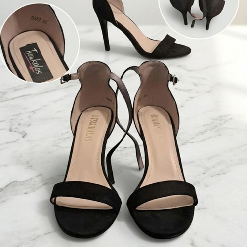 Tsoukalas Shoes suede high-heeled sandals like new, black