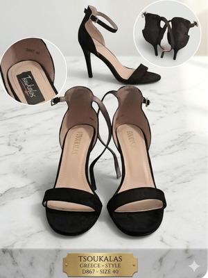 Tsoukalas Shoes suede high-heeled sandals like new, black