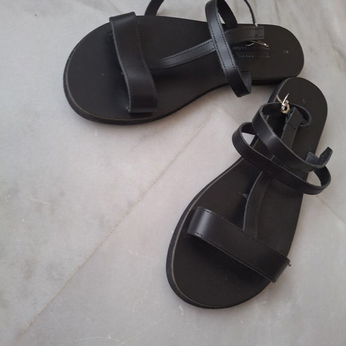 Leather sandals handmade, size 40, black, new