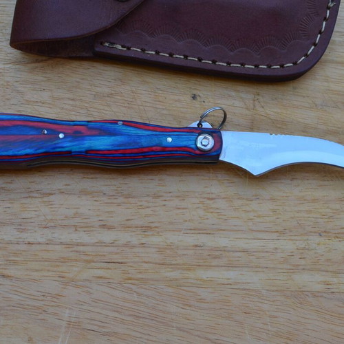 Mushroom Handmade Stainless Steel Folding Knife New with Leather Sheath
