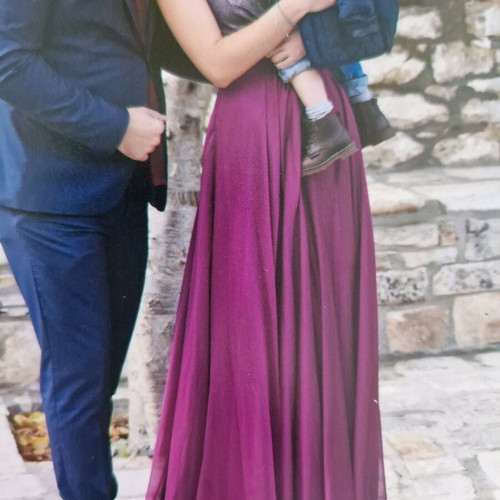 Evening dress purple like new with glitter and lace-up back