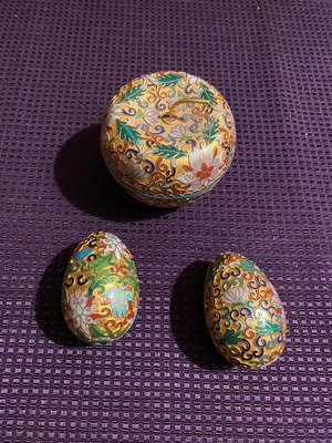Cloisonné collection used, 3 pieces, rare