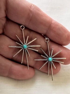 Boho star earrings with turquoise stone, new, silver stainless steel