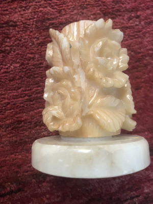 Vintage alabaster carved candle holder used, 1970-80, Spain