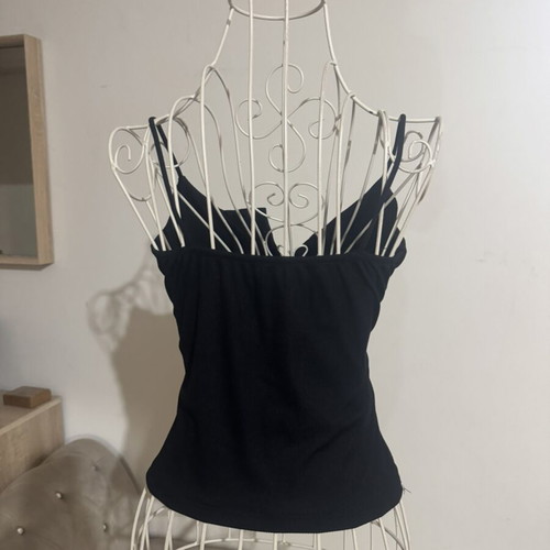 Top with decorative strass buttons, cups, and elastic straps, new, black