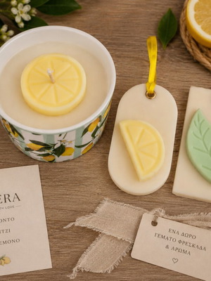 Gift set candle with bergamot, neroli and musk lemon aroma