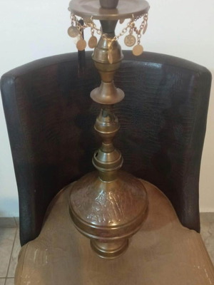 Χειροποίητος vintage διακοσμητικός χάλκινος και μπρούτζινος ναργιλές, 55 εκ.