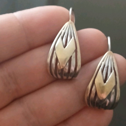 Silver 925 earrings with 14k gold, 3 cm, like new
