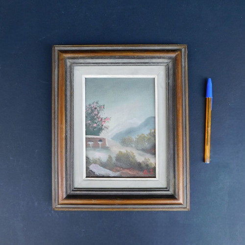 Greek oil painting with frame and artist signature