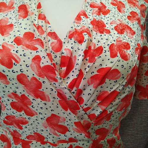 Silk dress used, handmade, size S, white and red