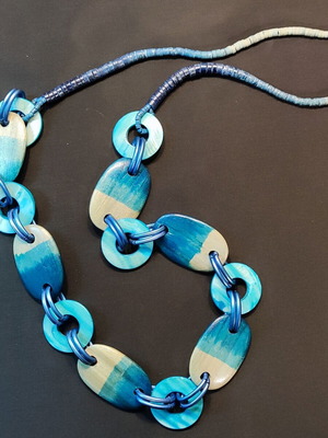 Boho Statement Necklace like new with wood and turquoise resin