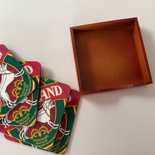 McFarland coasters set of 4 new with cork in wooden box