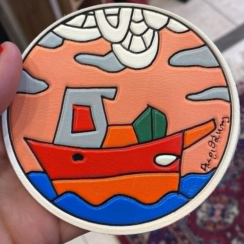 Collectible coaster with Alexis Akrithakis signature, 'Boat' design