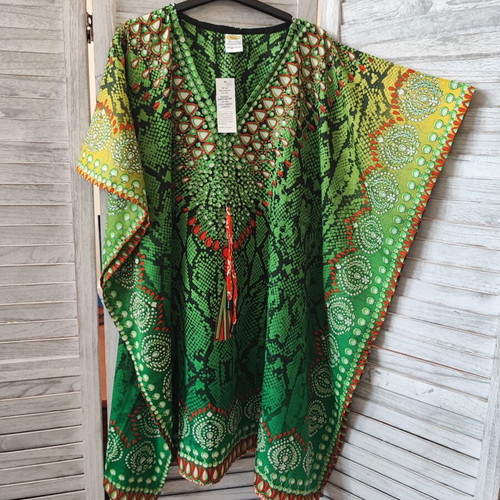 Rima Beachwear short green caftan with waist cord