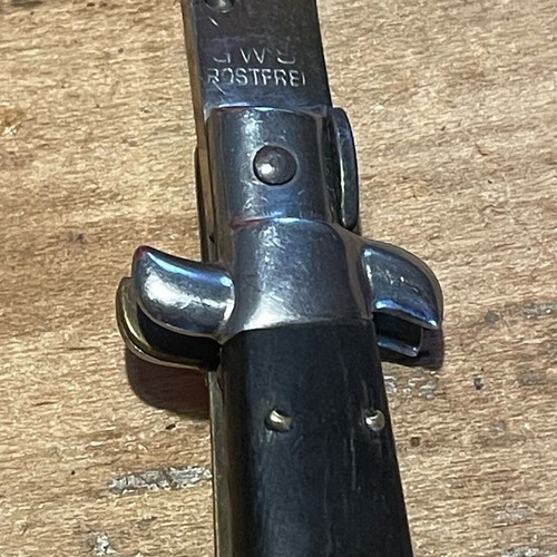 Vintage 1970 folding stiletto knife like new with buffalo horn handle