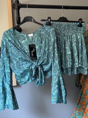 Boho women's set airy, like new, blue-green